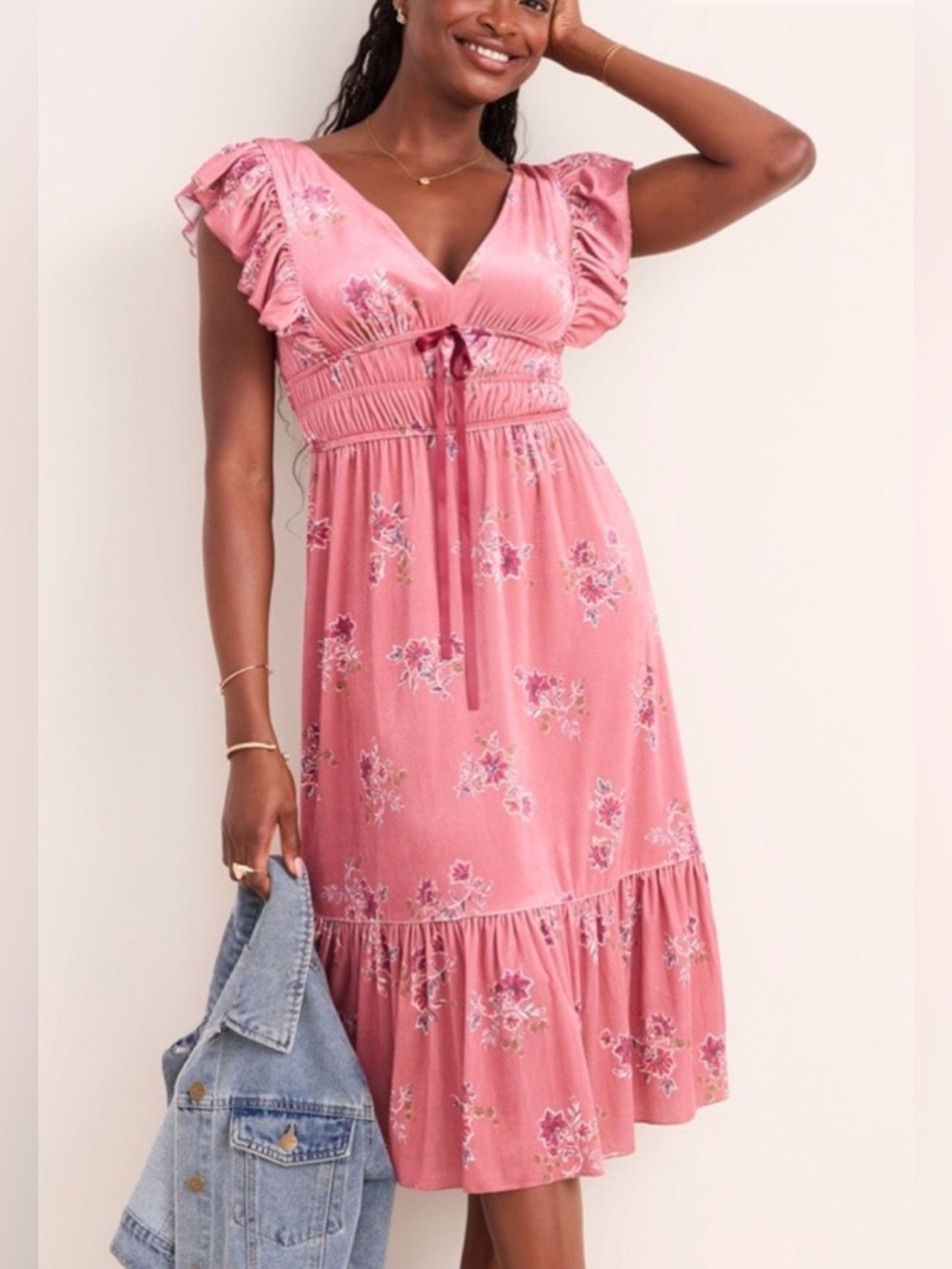 Francesca's Collections Pink Floral Midi Dress